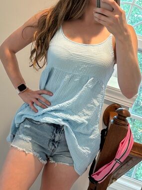 Light Blue Long Babydoll Style Shirt or SHORT dress